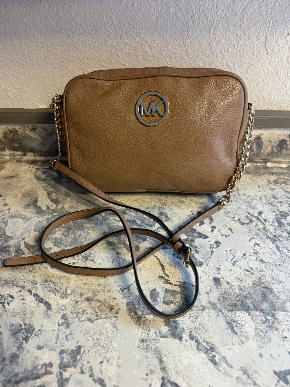Michael Kors Brown Pebbled Leather Crossbody with Gold Hardware